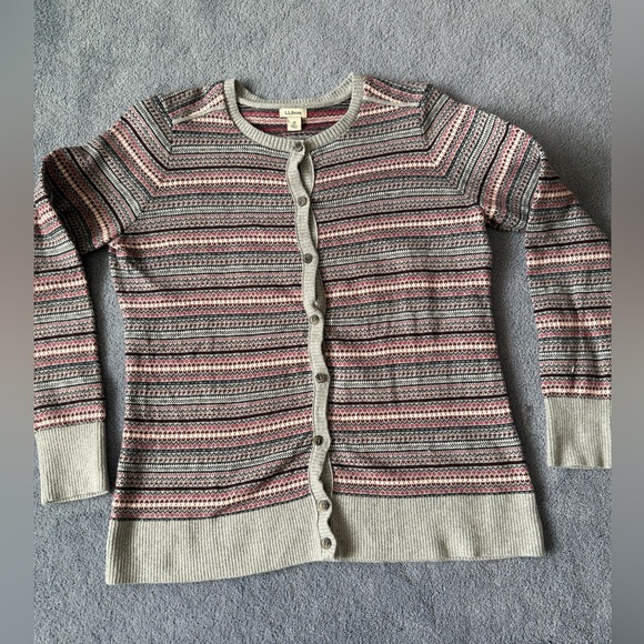 L.L. Bean Gray and Pink Striped Cardigan - Picture 4 of 8